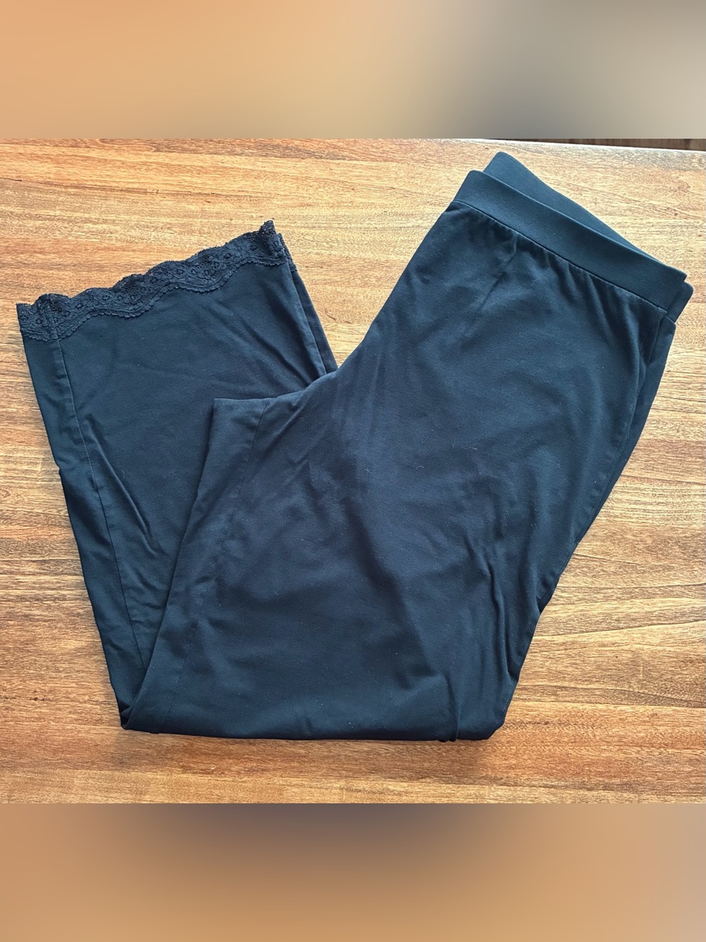 MED PETITE J. Jill Sleep Dream Supima Pants with Lace Trim Pajama Pants Navy